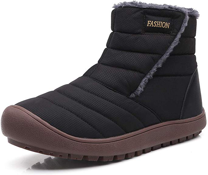 CARENURSE Men Women Winter Snow Boots with Fur Velcro Closure Water Resistant Lightweight Slip On Ankle Booties for Outdoor