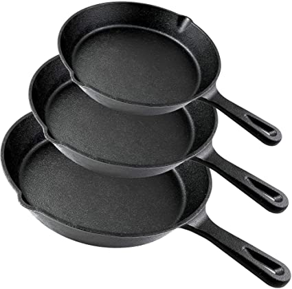 Pre-Seasoned Cast Iron Skillet 3-Piece Set (10/8/6 Inch Set) - Oven/Grill/Stovetop/Induction