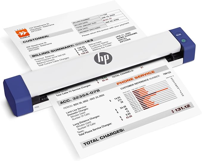 HP Small USB Document & Photo Scanner for Portable 1-Sided Sheetfed Digital Scanning, Model HPPS100, for Home, Office & Business, PC and Mac Compatible, HP WorkScan Software Included, White