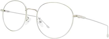 Blue Light Blocking Glasses Retro Round Metal Glasses [Anti Eyestrain, Reduce Headache & Better Sleep] (Silver)