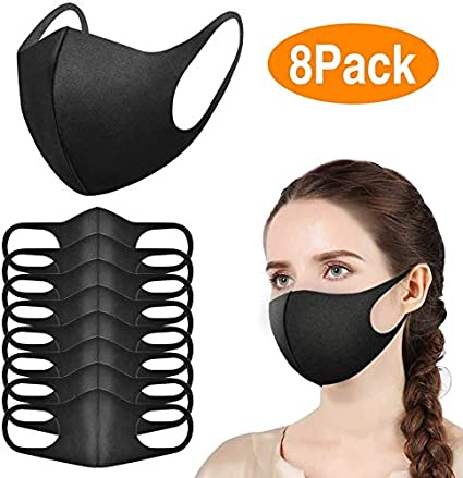Pack of 8 Mouth Mask Anti-Dust Mask Fashion Protection Mask Cold Protection Face Mask Cotton Washable Reusable Anti-fog Mask for Cycling Unisex Black