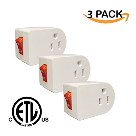 Oviitech Grounded Outlet Wall Tap Adapter with Red Indicator On/Off Power Switch (3Pack)