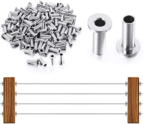 100 Pieces Stainless Steel Protector Sleeves, Cable Railing T316 Protector Sleeves, Suit 1/8, 5/32, 3/16 Inch Wire Rope, Rust Proof Decking Handed Handrail for Stair, Metal Post, Balustrade