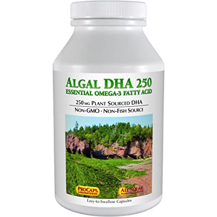 Andrew Lessman Algal DHA 250mg 60 Softgels - Plant-Based Omega-3 Oils, Natural Marine Algae, High DHA, Non-GMO, High Potency, No Stomach Upset, No Fishy Aftertaste. Small Easy to Swallow Softgels