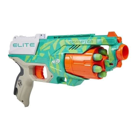 Nerf Elite Disruptor Blaster, 6-Dart Rotating Drum, 6 Nerf Elite Darts, Slam Fire, New Dynamic Green Color, Toys for Kids, Teens & Adults, Outdoor Toys for Boys and Girls Ages 8