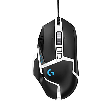 Logitech G502 Hero High Performance Gaming Mouse Special Edition, Hero 16K Sensor, 16 000 DPI, RGB, Adjustable Weights, 11 Programmable Buttons, On-Board Memory, PC/Mac - Black/White