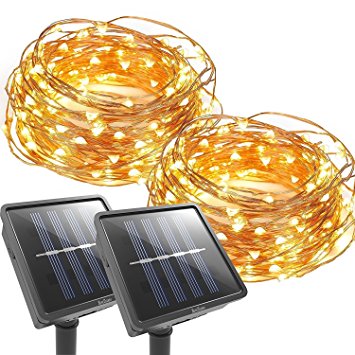 X-CHENG Outdoor String Lights 100 LED Solar Christmas lighting Decorative Light - Patio - Deck - Party - Christmas Tree - Provide Christmas Fairy Decorative LightxFF08;2 Pack)(33 FT)