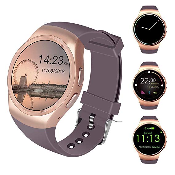 Smart Watches With SIM Card Slot and TF Card Slot,Round Touch Screen Bluetooth Smart Watch With Heart Rate Monitor and Smart Notifications Compatible With Apple iOS and Android Phones (Golden)
