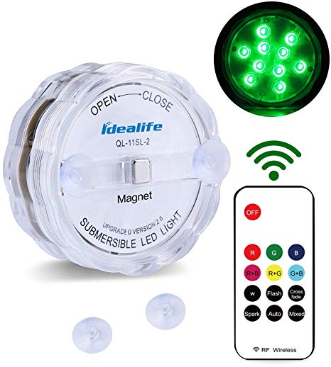 Idealife Submersible LED Lights Waterproof Underwater Lights Battery Operated Pond Lights RGB Changing Colorful Lights with RF Remote Control for Vase Fish Tank Bathtub Pool Fountain Aquarium Party