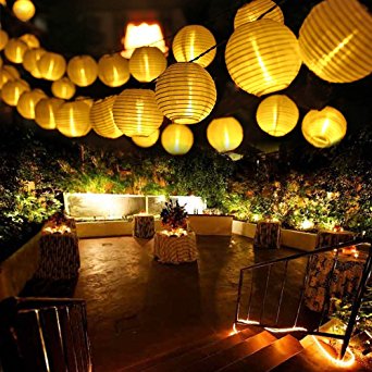 Qedertek Solar Fairy Lights Chinese Lanterns 19.7ft 30 LED Outdoor Solar String Lights for Home, Lawn, Yard, Patio, Garden Decorations (Warm White)