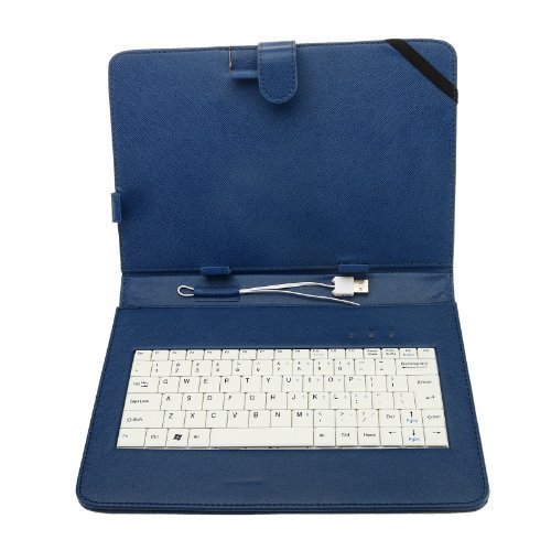 I-Clean 10.1 Inch Folio Artificial Leather Tablet Protector Case Cover Keyboard Case for Universal Android Tablet PC (Blue)