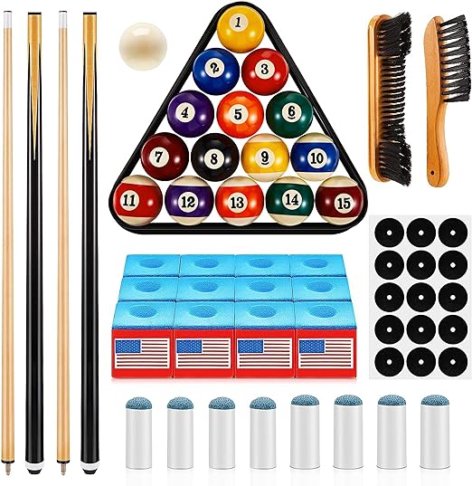 Outus 71 Pcs Pools Table Accessories Billiards Accessories Billiard Pool Balls with Triangle Ball Stand Cue Chalks Pool Cue Tip Table Spot Stickers Pool Sticks Pool Table Brush Set