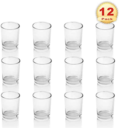 PMLAND Clear Glass Votive Candle Tealight Holders - 2.5 Inch, Pack of 12