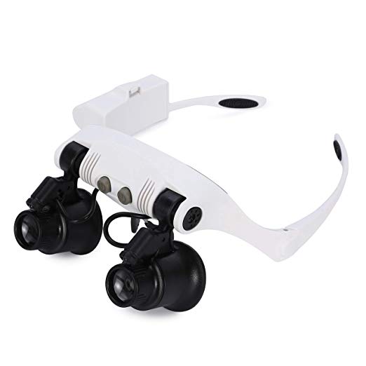 Mufly Head Mount Magnifier With Light,10X 15X 20X 25X LED Magnifying Glasses,Eye Loupe Headband Magnifier with Short Focus Distance for Jeweler Repair Watch(Mix)