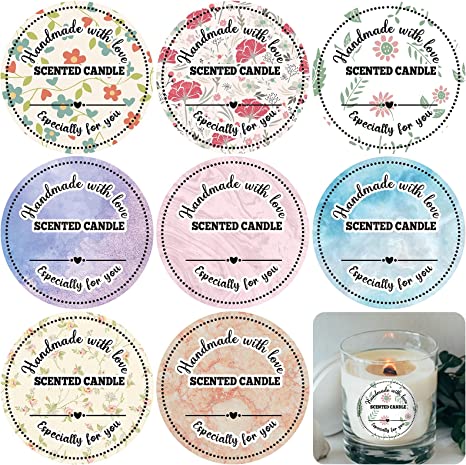 400 Pieces Candle Label Stickers 2 Inch Flower Candle Labels Candle Packaging Stickers Round Candle Labels for Candle Making Supplies Candle Container Candle Tins, 25 Sheets