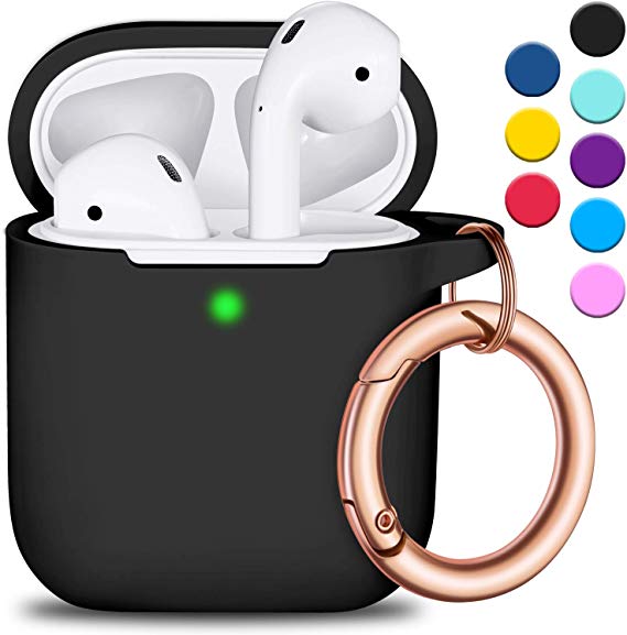 R-fun AirPods Case Cover with Circle Keychain, Full Protective Silicone AirPods Accessories Skin Cover for Women Girl with Apple AirPods Wireless Charging Case,Front LED Visible