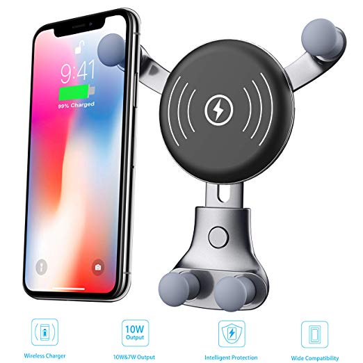 [2019 Latest] Wireless Car Charger, Fast Car Charger Mount, Air Vent Phone Holder, 10W Compatible for Samsung Galaxy S9/S9 , S8/S8 , S7/S7 Edge, Note8, 7.5W Compatible for iPhone X, iPhone 8/8
