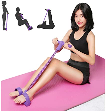 nobrand Pedal Resistance Band - Super Light 4-Tube Yoga Strap Elastic Pull Rope Fitness Equipment for Sit-up Bodybuilding Expander Abdomen Workout Arm Stretching Slimming Training（Random Color）