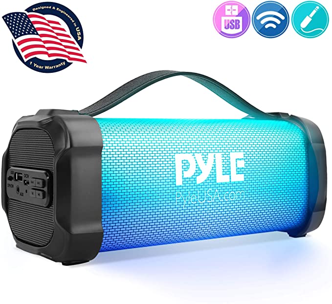 Wireless Portable Bluetooth Boombox Speaker - 300 Watt Rechargeable Boom Box Speaker Portable Music Barrel Loud Stereo System with AUX Input, MP3/USB Port, Fm Radio, 2.5" Tweeter - Pyle PBMSPRG4