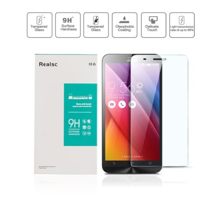 For ASUS ZenFone 2 ZE551ML 5.5 Screen Protector Film, Realsc Premium 9H Hardness HD Bubble-free Easy Installation Tempered Glass Screen Protector Guard Cover [Lifetime Warranty]