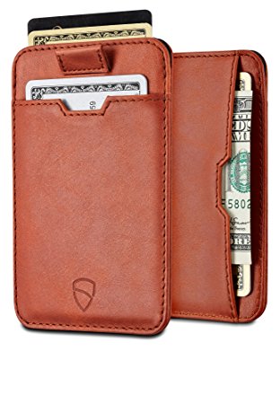 Chelsea Slim Card Sleeve Wallet with RFID Protection by Vaultskin – Top Quality Italian Leather - Ultra Thin Card Holder Design For Up To 12 Cards (Cognac)