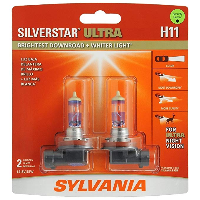 SYLVANIA H11 SilverStar Ultra High Performance Halogen Headlight Bulb, (Pack of 2)