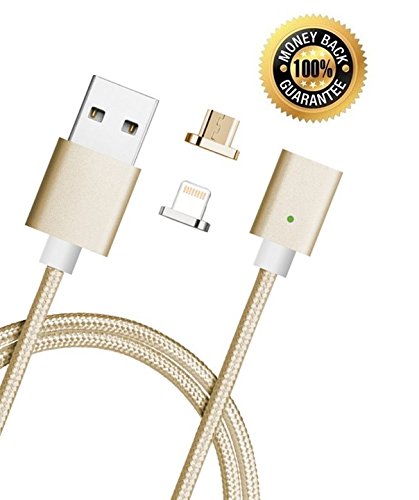 USB Charging Cable Magnetic, New 3rd Gen Magnetic Cable by Spherecalls, 2 in 1 Micro and Mini 8 Pin, #1 Charge Cable to Suit iPhone and Android, Does Not Support Galaxy S7 or S7 Edge, Gold