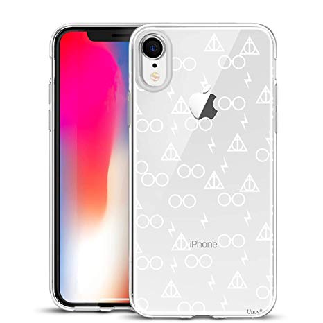 Unov Case Clear with Design Slim Protective Soft TPU Bumper Embossed Pattern [Support Wireless Charging] Cover for iPhone XR 6.1 Inch(Death Hallows)