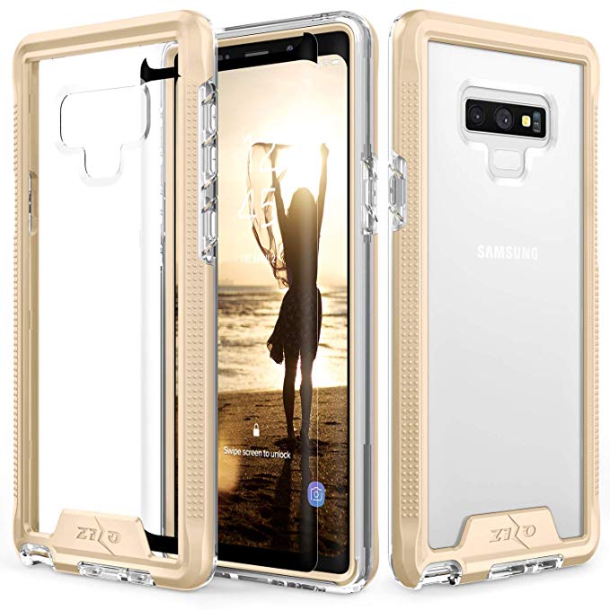 Zizo ION Series Compatible with Samsung Galaxy Note 9 Case Military Grade Drop Tested with Tempered Glass Screen Protector Gold Clear