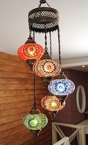 (Choose from 12 Designs) Turkish Moroccan Mosaic Glass Chandelier Lights Hanging Ceiling Lamps (XLarge-2)