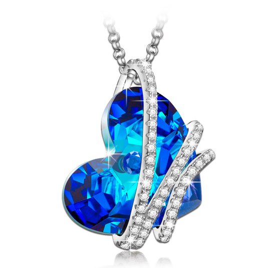 NinaQueen *Heart Of the Ocean* 925 Sterling Silver Pendant Necklace with Sterling Silver cable chain 2016 Paris Fashion Week Latest Heart Shape Design, Blue Sapphire SWAROVSKI ELEMENTS Women Jewelry, Symbol of Love Fine Necklace* *Ideal gift for your wife or your mother to express your love **