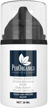 PurOrganica SCAR CREAM - Premium Removal Treatment for Old & New Scars - With Vitamin E and C, MSM, Shea Butter, Arnica Montana and Wheat Germ Oil - Organic and Natural Cream in 30ML bottle