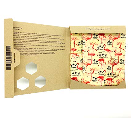 SuperBee Beeswax Wraps | Set of 3: Small, Medium and Large | Organic, Eco Friendly & Ethical Trade Reusable Food Wraps - Flamingos