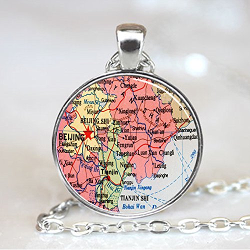 Beijing China Map pendant charm, Beijing China Photo necklace charm, Silver (PD0438S)