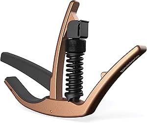 D'Addario Guitar Capo – NS Artist - For 6-String Electric and Acoustic Guitars - Single Hand Use – Integrated Pick Holder and NS Micro Tuner Mounting Bracket - Metallic Bronze