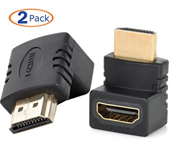 Conwork 2-Pack HDMI Male to HDMI Female Connector Adapter Coupler Gold Plated 270 Degree V1.4 High Speed Supports 1080P/3D/4K UHD Resolution
