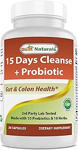 Best Naturals 15 Day Gut & Colon Cleanse   Probiotics for Women & Men with Senna, Cascara Sagrada & Psyllium Husk- 30 Capsules - Non-GMO & Gluten Free.