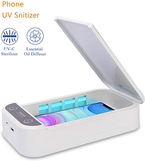 Smart Phone Sanitizer UV Lights Cell Phone Sterilizer Box Cleaner Aromatherapy Function Disinfector with 50pcs Alcohol Pads for All iPhone Android Mobile Phone Toothbrush Keys