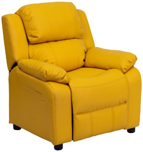 Flash Furniture BT-7985-KID-YEL-GG Deluxe Heavily Padded Contemporary Yellow Vinyl Kids Recliner with Storage Arms