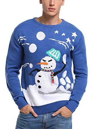 daisysboutique Men's Christmas Holiday Snowman Themed Ugly Sweater Cute Pullover