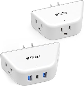 Multi Plug Outlet Extender with USB - TROND 2 Pack Multiple Outlet Splitter, 3 Way Outlet Wall Adapter, Cruise Essentials, Small Plug Expander for Cruise Ship Travel Home Office Dorm Room