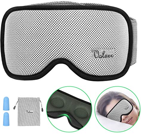Sleep Mask, Voluex 3D Contoured Sleeping Eye Mask & Blindfold with Breathable Memory Foam with Ear Plug Travel Pouch, 100% Blockout Light Grey Eye Cover with Anti-Slip Adjustable Strap for Travel/Naps