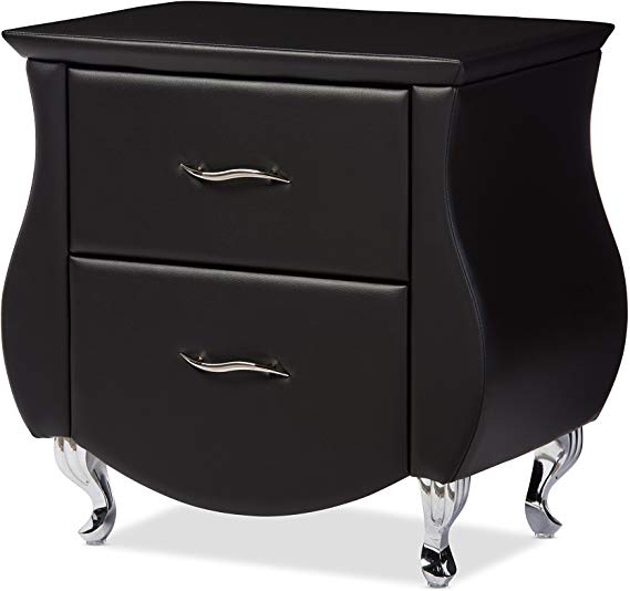 Baxton Studio Erin Modern & Contemporary Faux Leather Upholstered Nightstand, Medium, Black