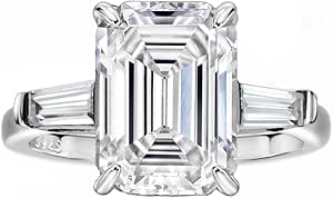 S925 4ct Emerald Cut Cubic Zirconia Engagement Rings For Women Diamond (G, VVS) Wedding Ring Promise Ring Sterling Silver Wedding Band