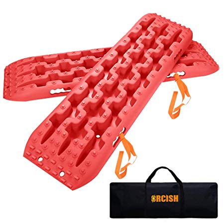 ORCISH Recovery Traction Boards Tracks Tire Ladder for Sand Snow Mud 4WD(Set of 2), Red