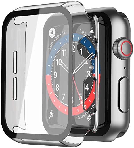 [2Pack] Langboom Transparent Hard Case Compatible with Apple Watch Series 3 Series 2 38mm with Screen Protector, iWatch Ultra Thin HD Tempered Glass Screen Protector Overall Protective Cover