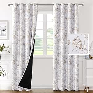 H.VERSAILTEX 100% Blackout Curtains for Living Room Camellia Floral Blackout Curtains 96 Inches Long Light Blocking Window Treatment Curtains with Black Liner Grommet Thermal Drapes, 2 Panels, Taupe