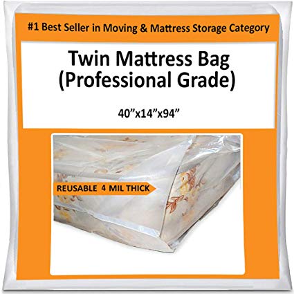 Twin Mattress Bag Cover for Moving or Storage - 4 Mil Heavy Duty Thick Plastic Wrap Protector Reusable Bag