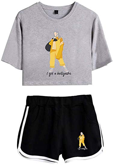 OLIPHEE Women's Fashion Cool Billie Eilish T-Shirt and Shorts Set Summer Cotton Suit for Fans