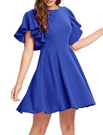 Romwe Women's Stretchy A Line Swing Flared Skater Cocktail Party Dress